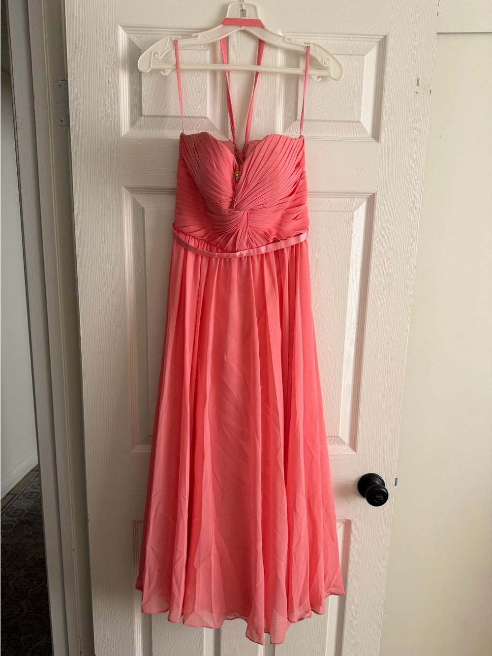 Coral Pink Chiffon Strap Evening Dress